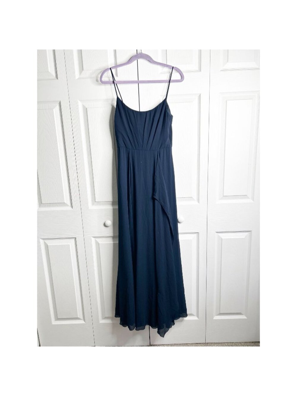 AMSALE Campbell Navy Blue Ruffle Chiffon Bridesmaid Maxi Dress Women's Size 4